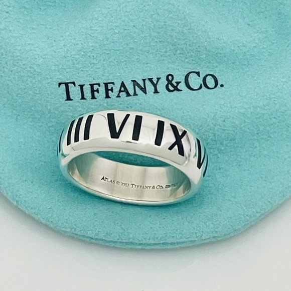 Size 12 RARE Tiffany Atlas Ring in Black Enamel and Sterling Silver Mens Unisex - Picture 4 of 8